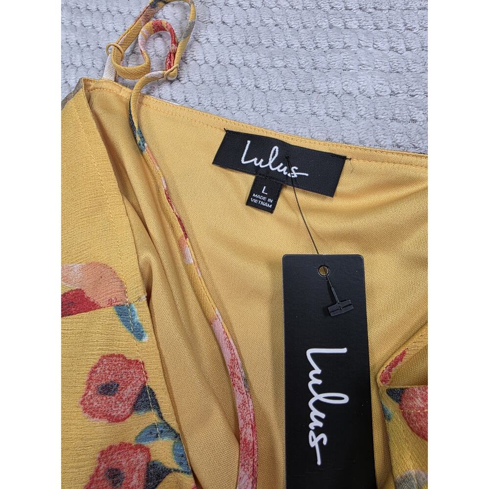 Lulus Dress Womens Large Mustard Yellow Floral Print High Low Maxi Length New - Picture 6 of 9